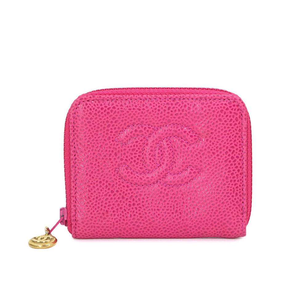 Chanel CHANEL Caviar Skin Wallet/Coin Purse, Pink Leather, Coco Mark, Gold Ha...